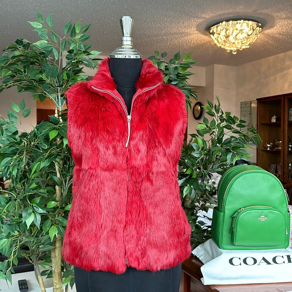 Vintage Size Small Red Rabbit Fur & Silk Sweater vest by Ebene Patrick Assuline